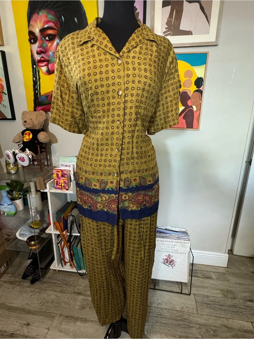 Vintage Mustard Printed Two-Piece Set